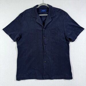 Eton Shirt Mens XXL 2XL Terry Cloth Camp Collar Navy Blue Towelling Short Sleeve